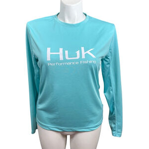 Women's Huk Long Sleeve Tee XL Teal White Performance Fishing Shirt